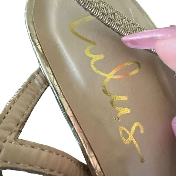 Lulu’s Adelle Light Gold Snake Embossed Ankle Strap Heels Women's 9 Gold - Picture 5 of 12